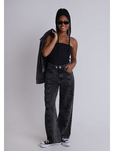 Calça jeans wide leg black lavada