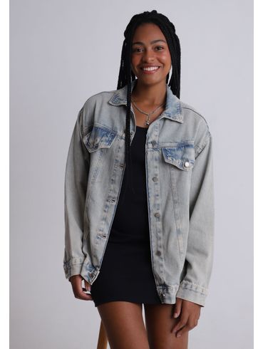 Jaqueta Jeans Over com Lavanderia Vintage