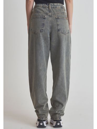 Calça jeans balloon cintura média esverdeado claro
