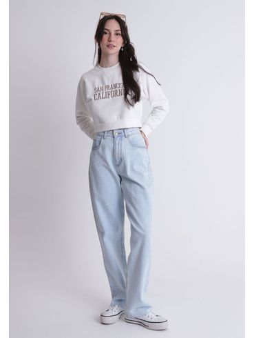 Calça jeans blue claro reta cintura alta