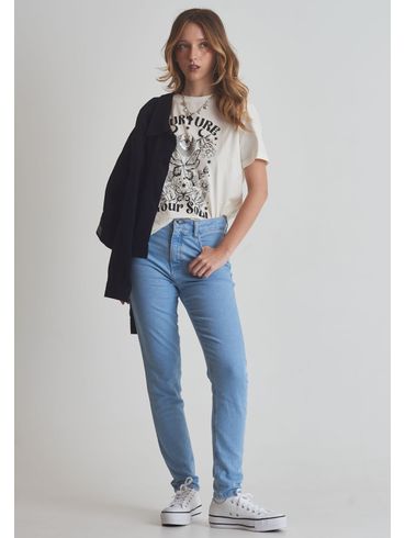 Calça jeans cigarrete cintura alta