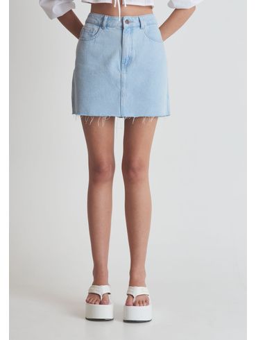 Saia jeans cintura alta