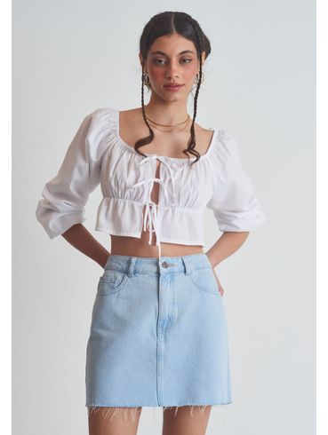 Saia jeans cintura alta