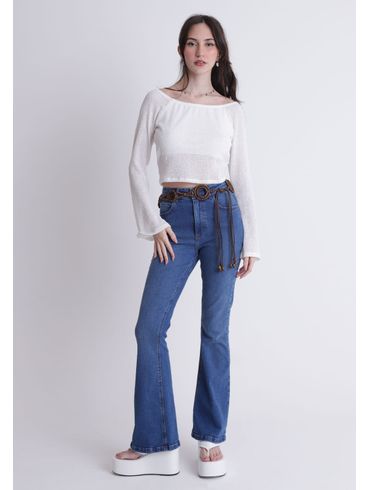 Calça jeans flare lavanderia escura