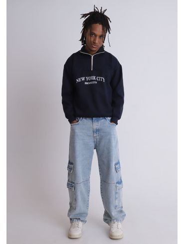 Calça jeans baggy cargo