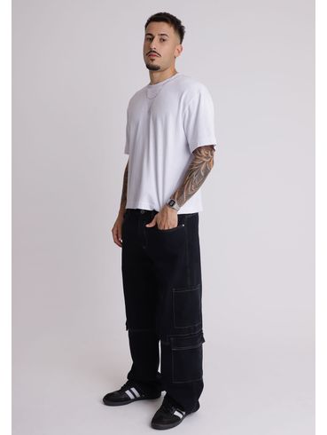 Calça jeans baggy cargo