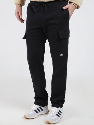 Calça Moletom Cargo Reta Masculino PRETO