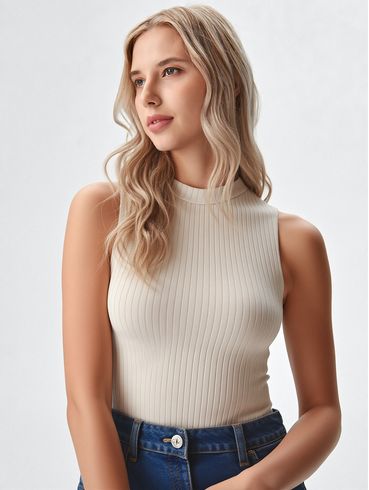 Blusa Regata Canelada Autentique Feminina BEGE
