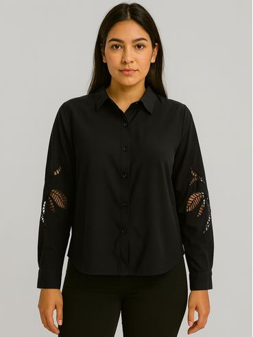 Camisa Bordado Vazado Eagle Rock Feminina PRETO