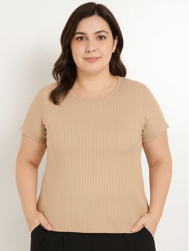 Blusa Manga Curta Autentique Plus Size Feminina BEGE