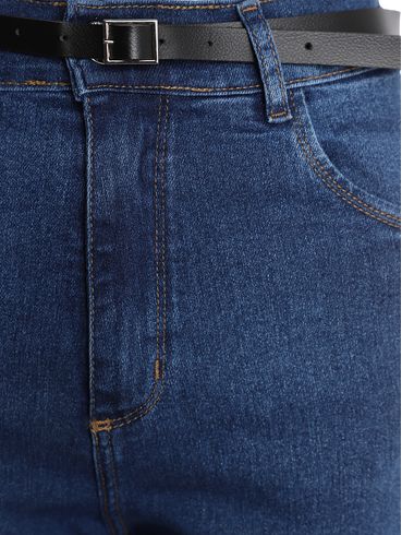 Calça Jeans Reta Com Cinto Pisom Feminina AZUL