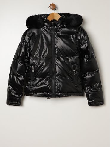 Casaco Parka Metalizada Infantil Para Menina- PRETO