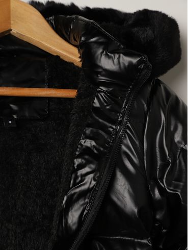 Casaco Parka Metalizada Infantil Para Menina- PRETO