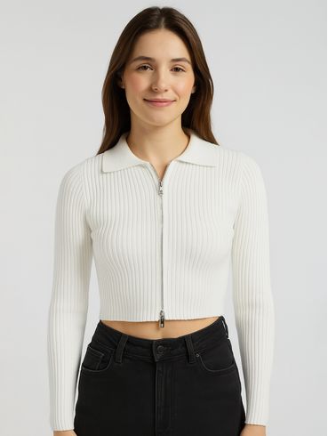 Blusão Tricot Cropped Feminino BRANCO