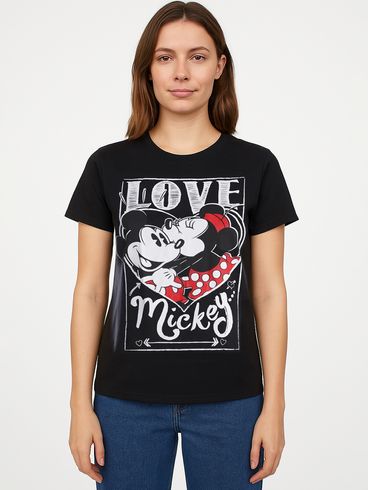 Blusa Manga Curta Love Mickey Feminina PRETO