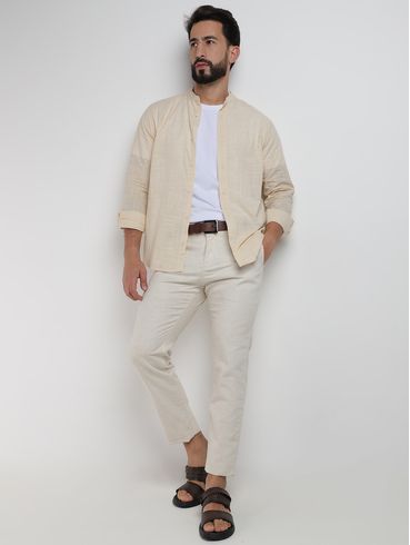 Camisa Slim Gola Padre Eletrón Masculina BEGE