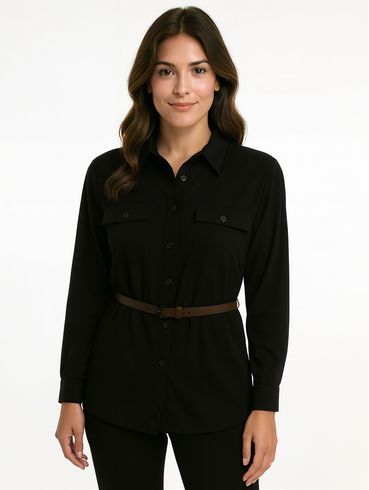 Camisa Lisa com Cinto Eagle Rock Feminina PRETO
