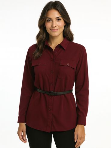 Camisa Lisa com Cinto Eagle Rock Feminina VINHO