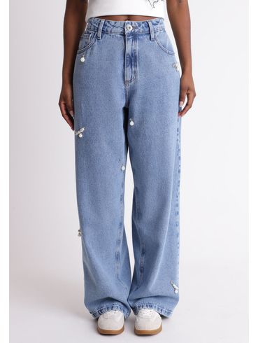 Calça baggy cintura média com charms