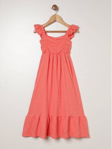 Vestido Anarruga Infantil Para Menina - CORAL