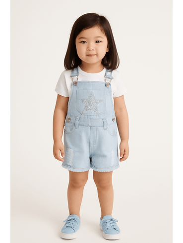 Macaquinho Jardineira Jeans Infantil Para Menina AZUL